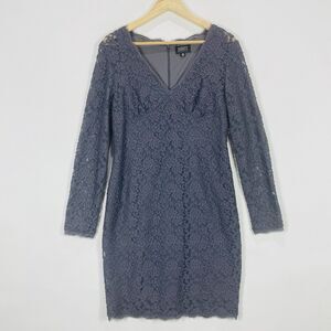 Adrianna Papell Evening Charcoal‎ Grey Lace Long Sleeve Lined Dress Women's 12